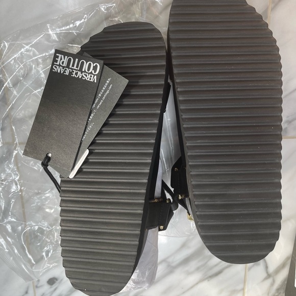 VERSACE GOLD STUDDED SANDALS , BLACK & BAROQUE PRINT WITH CHUCKY SOLES - Picture 13 of 16